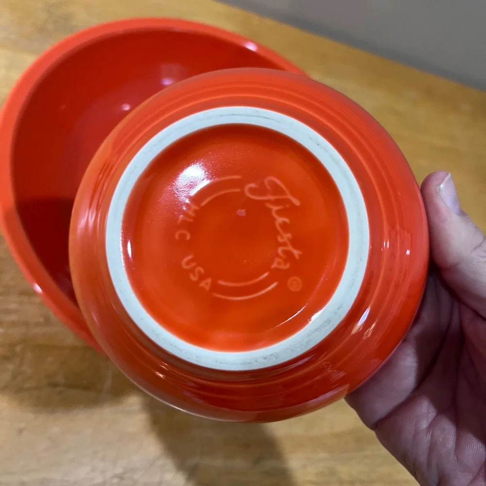 Fiesta Poppy Orange Chip and Dip Bowl Set HLC USA Mid Century Modern Serving 2pc